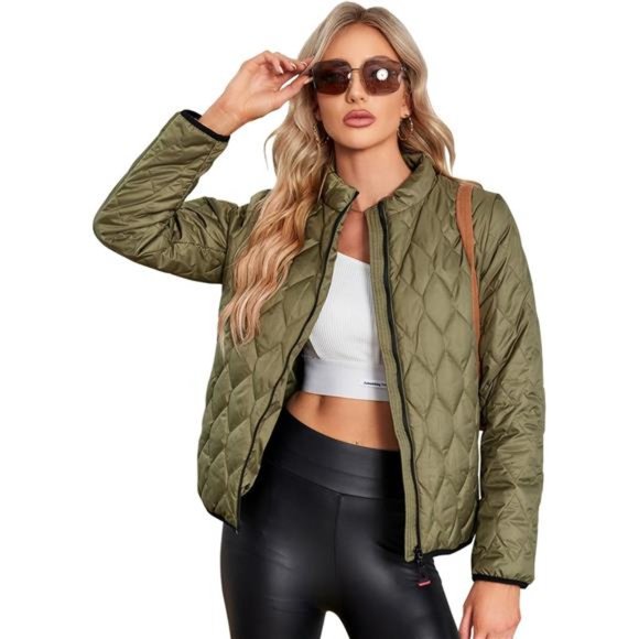 Women's Puffer Jacket Stand Collar Zip Up | Quilted main image 0